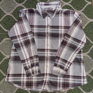 Riders by Lee Women's Soft Fabric Plaid Button Down Shirt - Green Purple & White